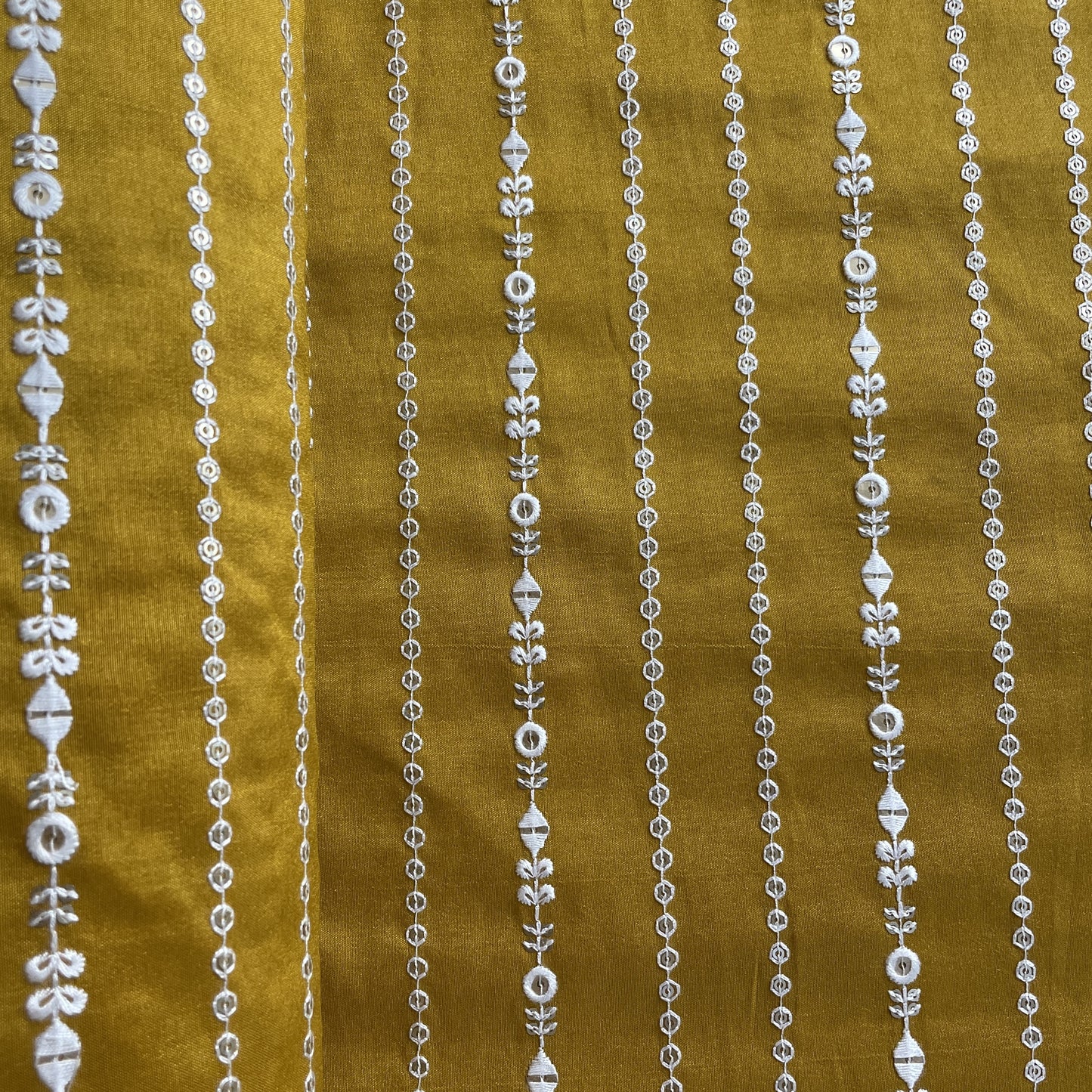 Mustard Thread Sequins Embroidery Russian Silk Fabric 19533