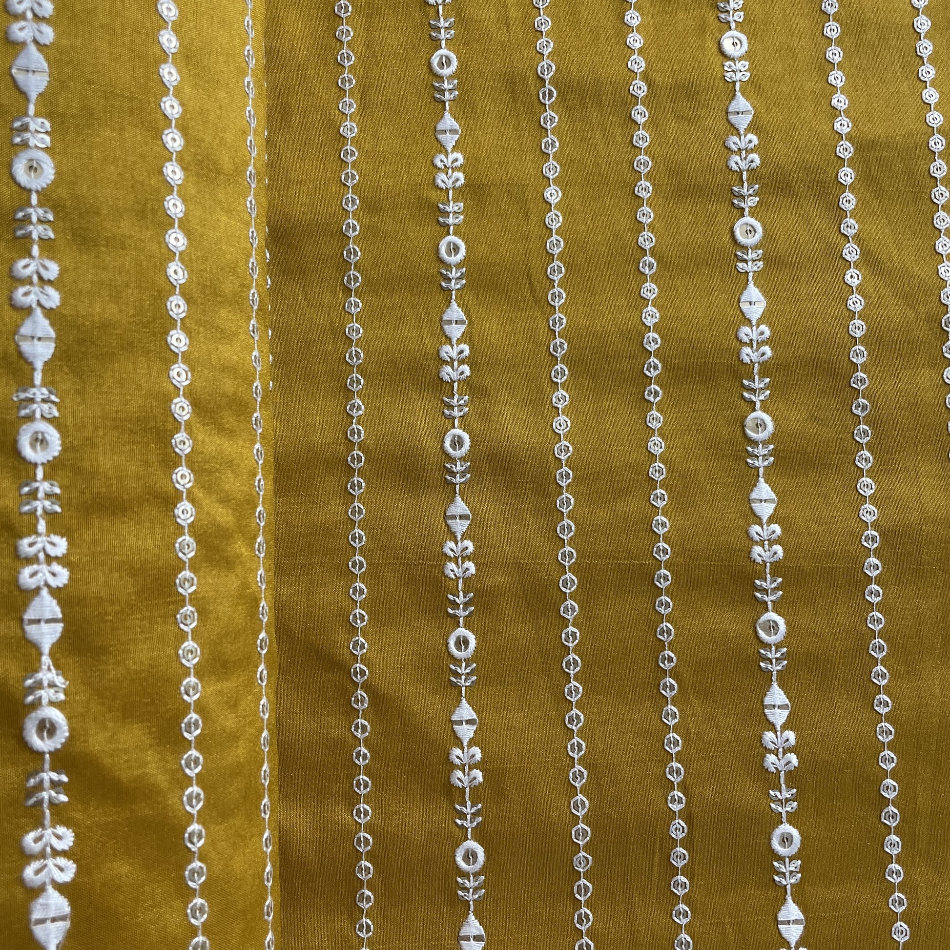 Mustard Thread Sequins Embroidery Russian Silk Fabric 19533