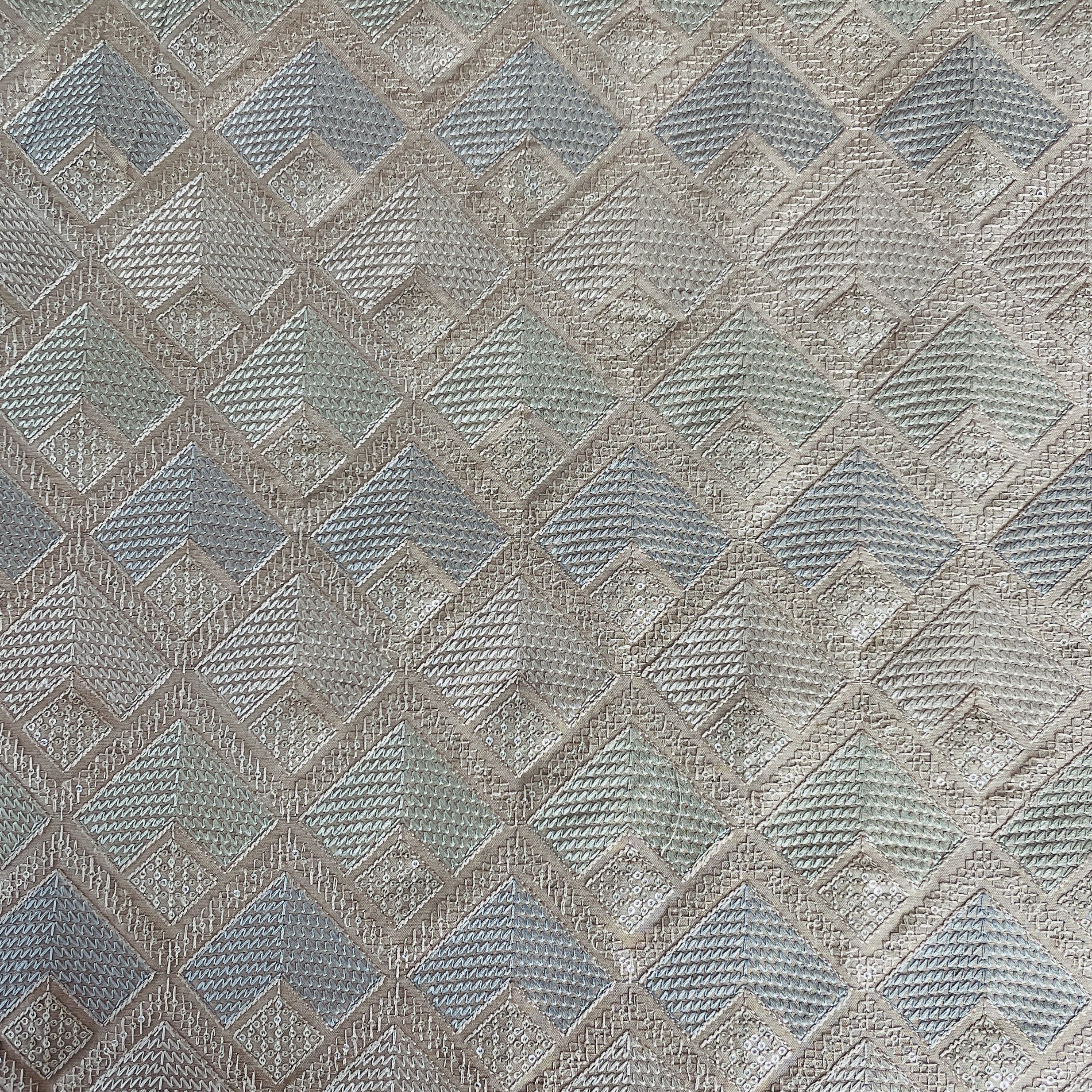 Brown Thread Sequins Embroidery Russian Silk Fabric 19537