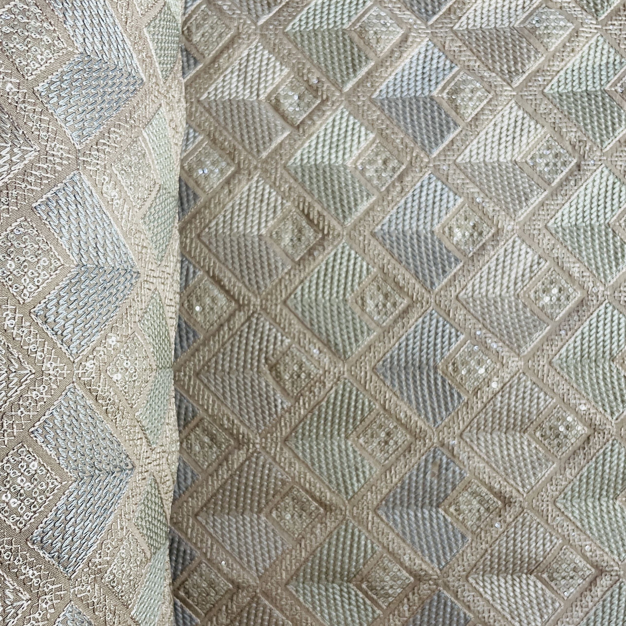 Brown Thread Sequins Embroidery Russian Silk Fabric 19537