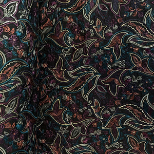 Black Thread Zari Embroidery Russian Silk Fabric 19540