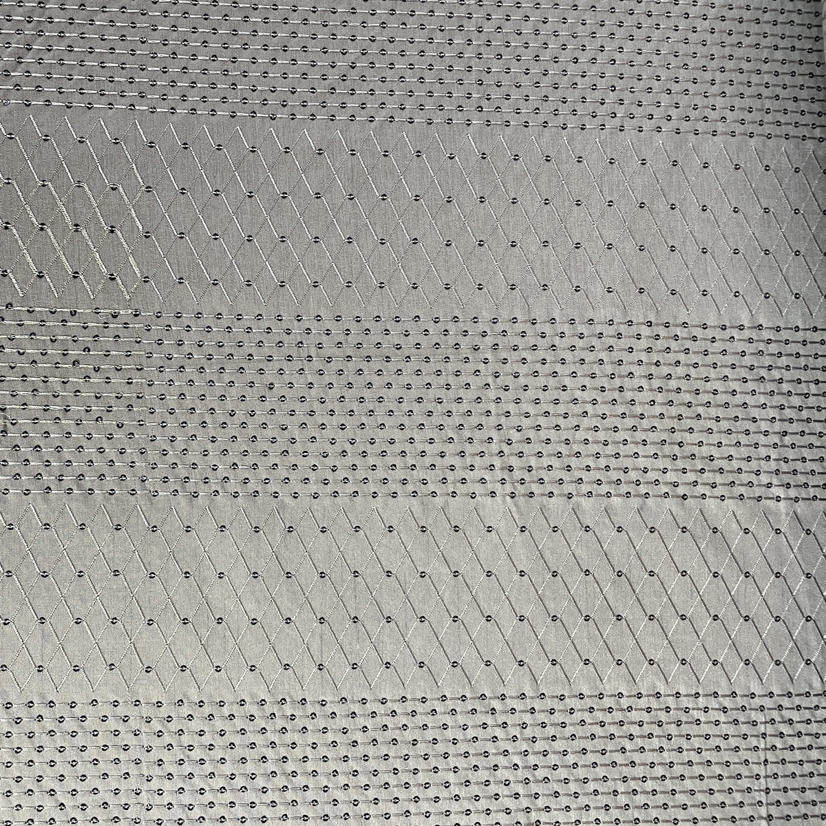 Grey Thread Sequins Embroidery Russian Silk Fabric 19545