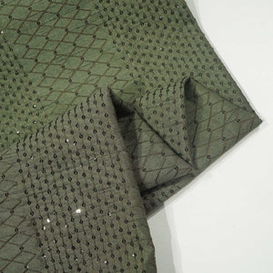 Military Green Thread Sequins Embroidery Russian Silk Fabric 7325 SB-19547
