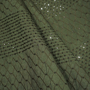 Military Green Thread Sequins Embroidery Russian Silk Fabric 7325 SB-19547