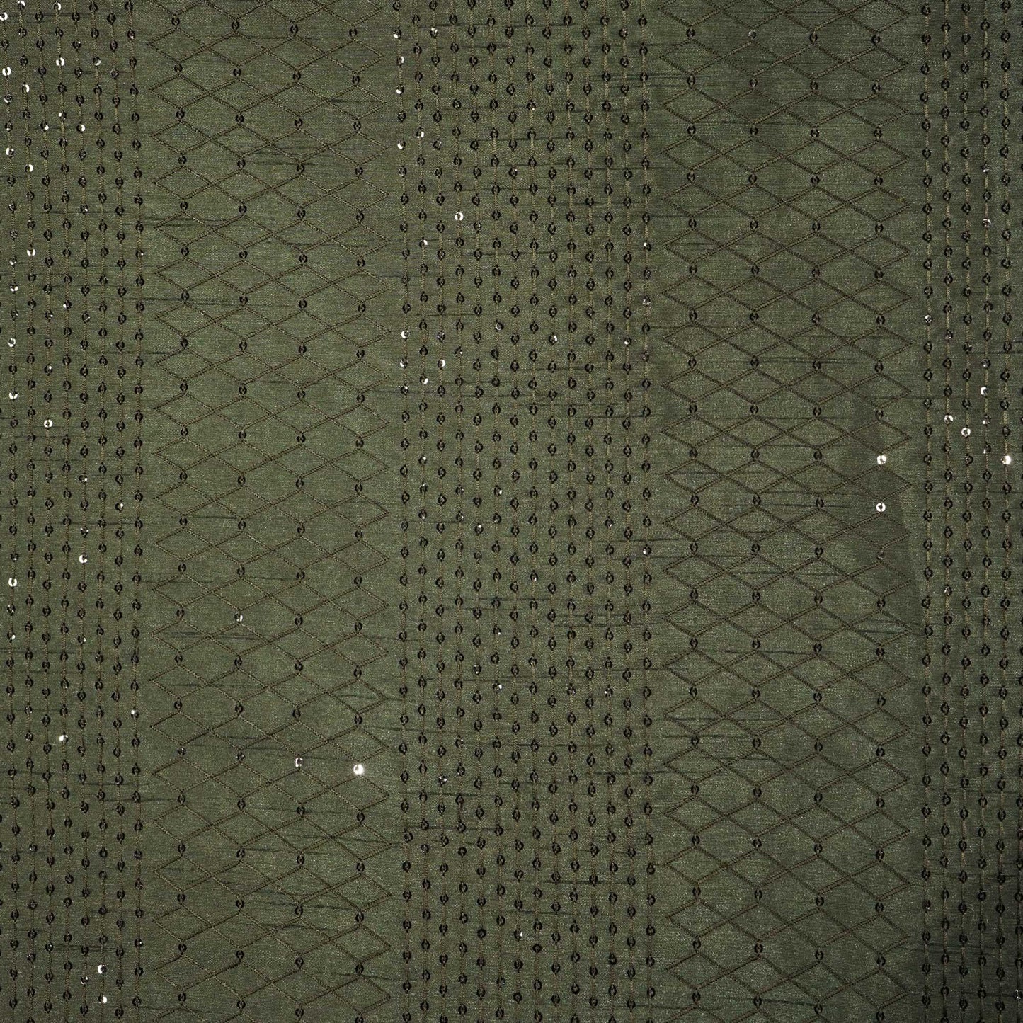 Military Green Thread Sequins Embroidery Russian Silk Fabric 7325 SB-19547