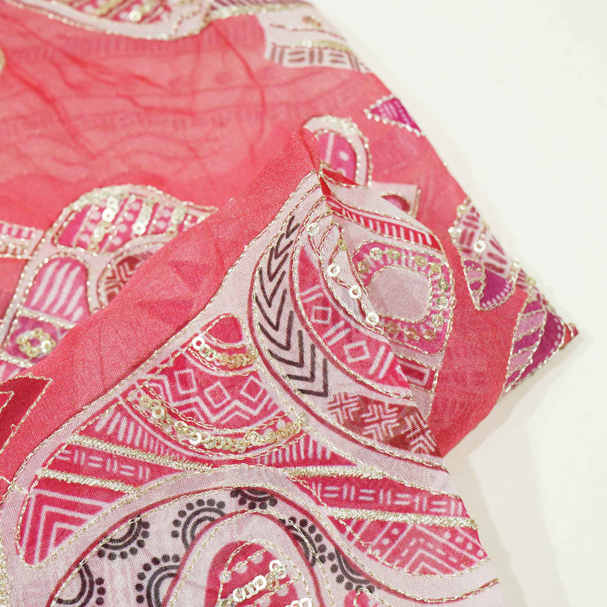 Pink Floral Embroidery Crepe Fabric 2324 KT-19554