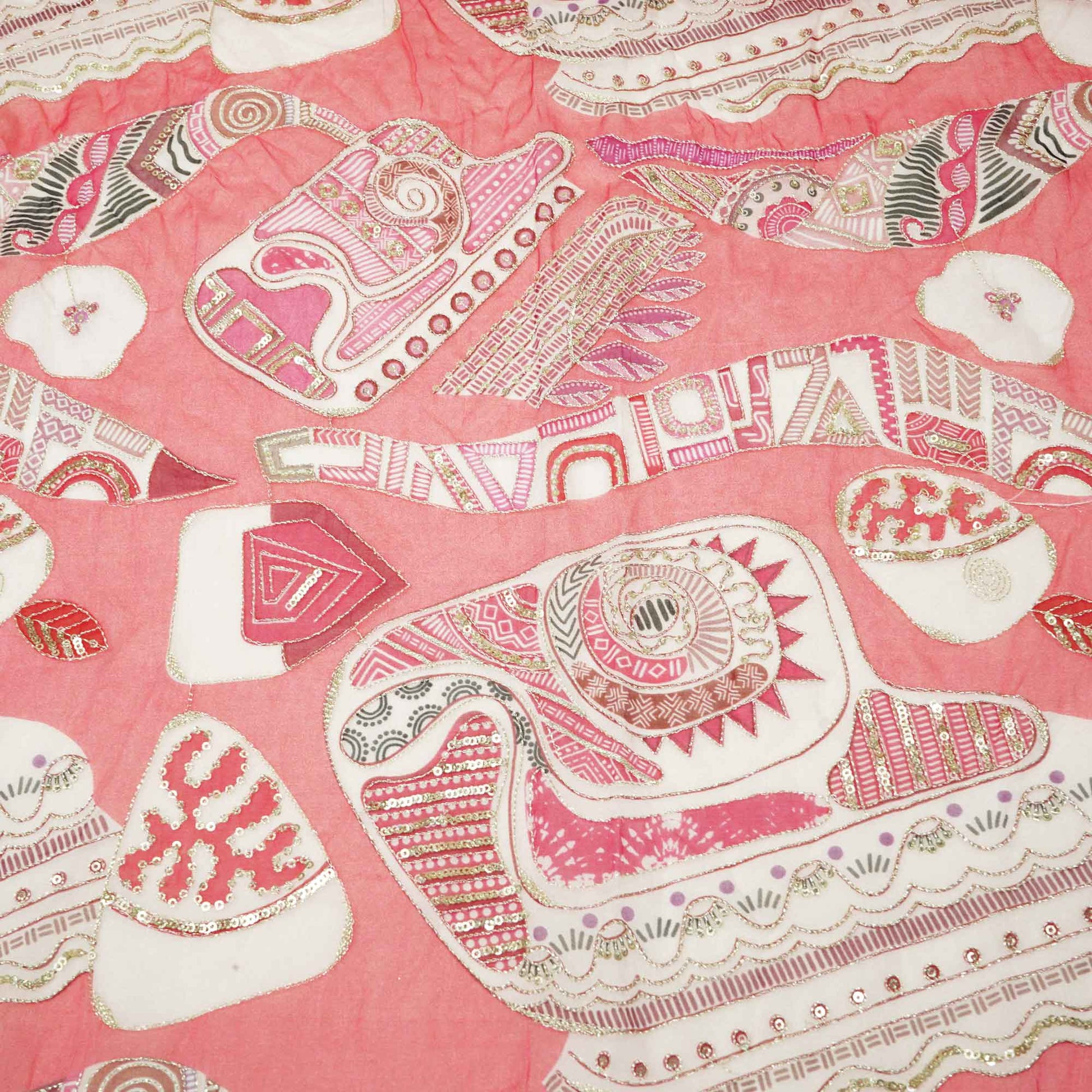 Pink Floral Embroidery Crepe Fabric 2324 KT-19554