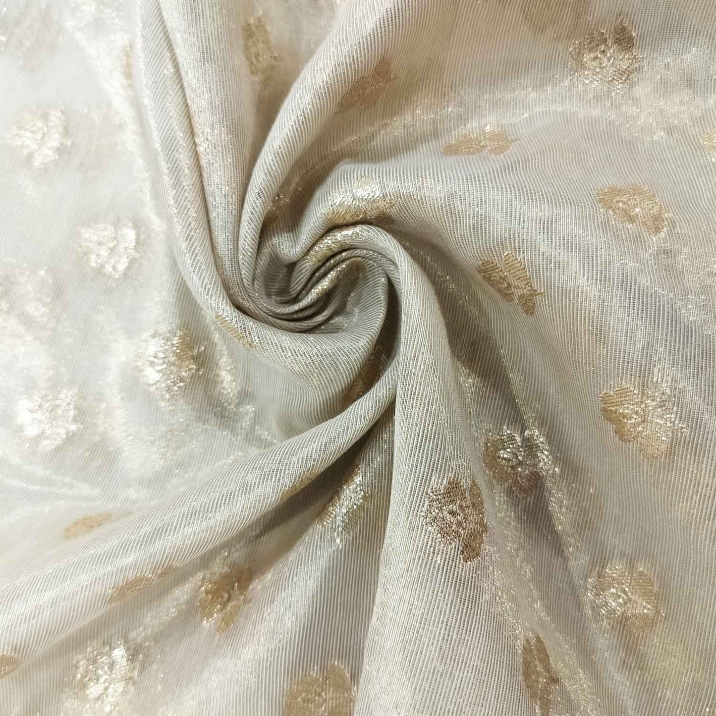 Beige Zari Tanchui Silk Fabric KR-19582