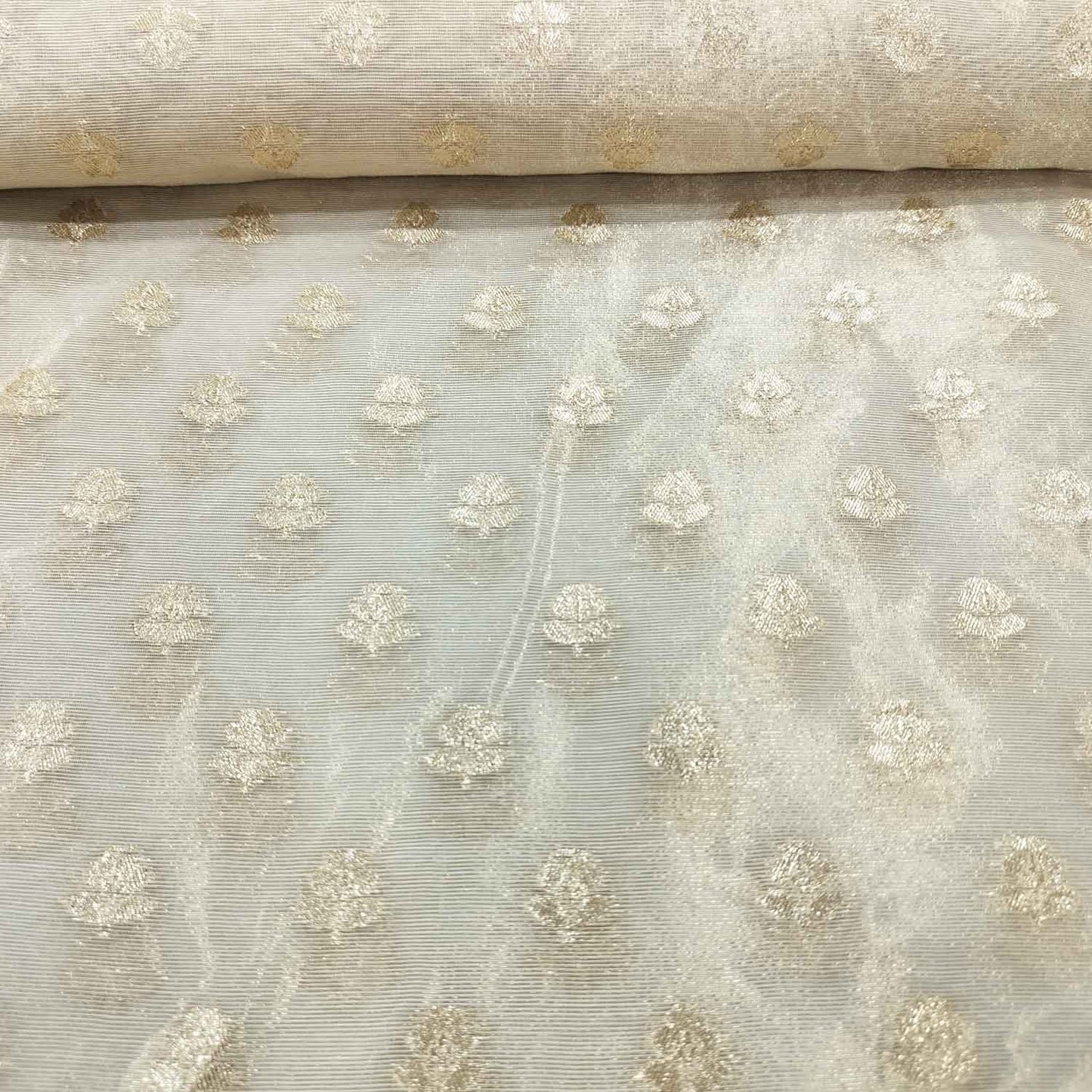 Beige Zari Tanchui Silk Fabric KR-19582