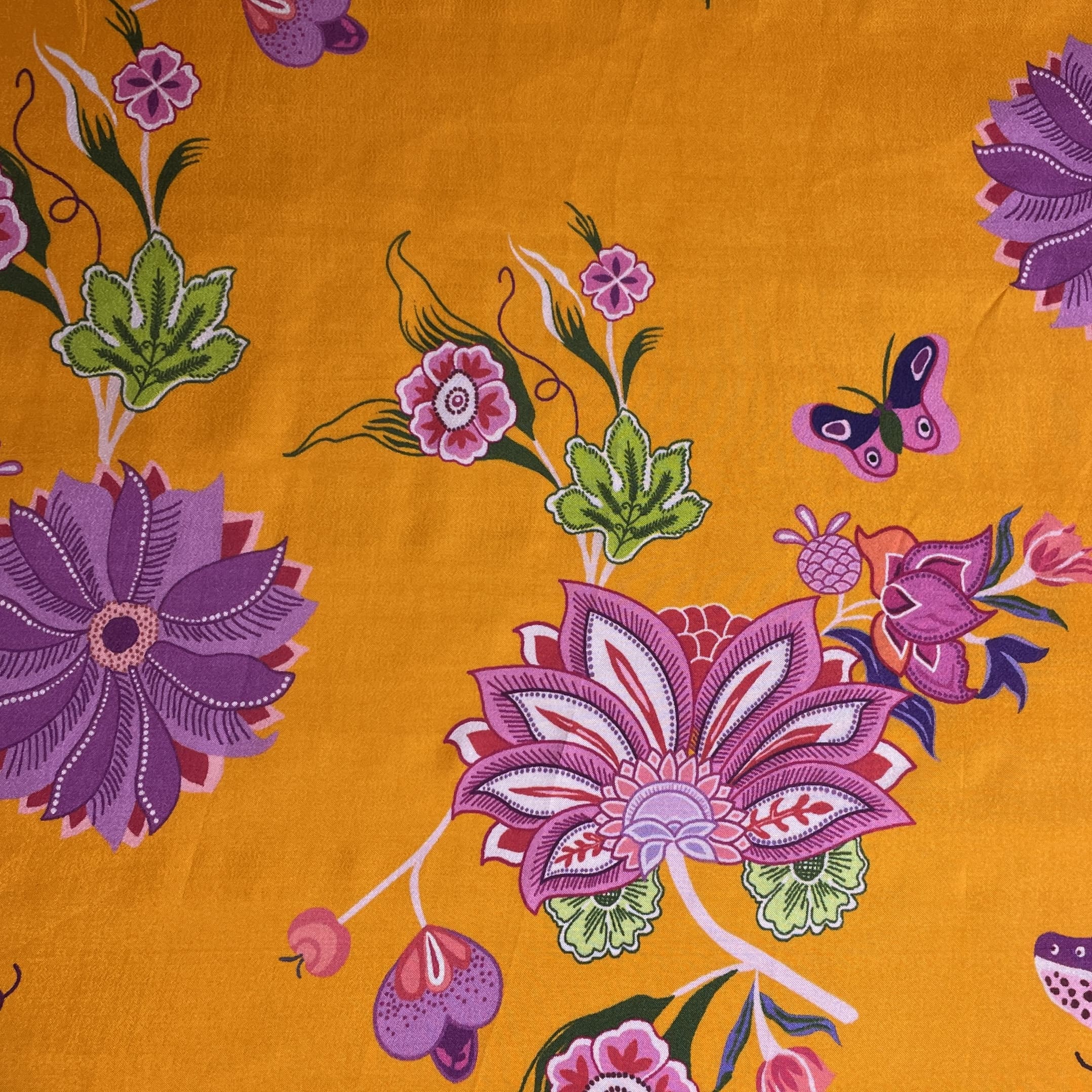 Orange Floral Print Upada Silk Fabric 19600