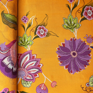 Orange Floral Print Upada Silk Fabric 19600