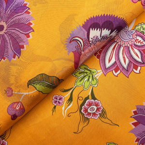 Orange Floral Print Upada Silk Fabric 19600