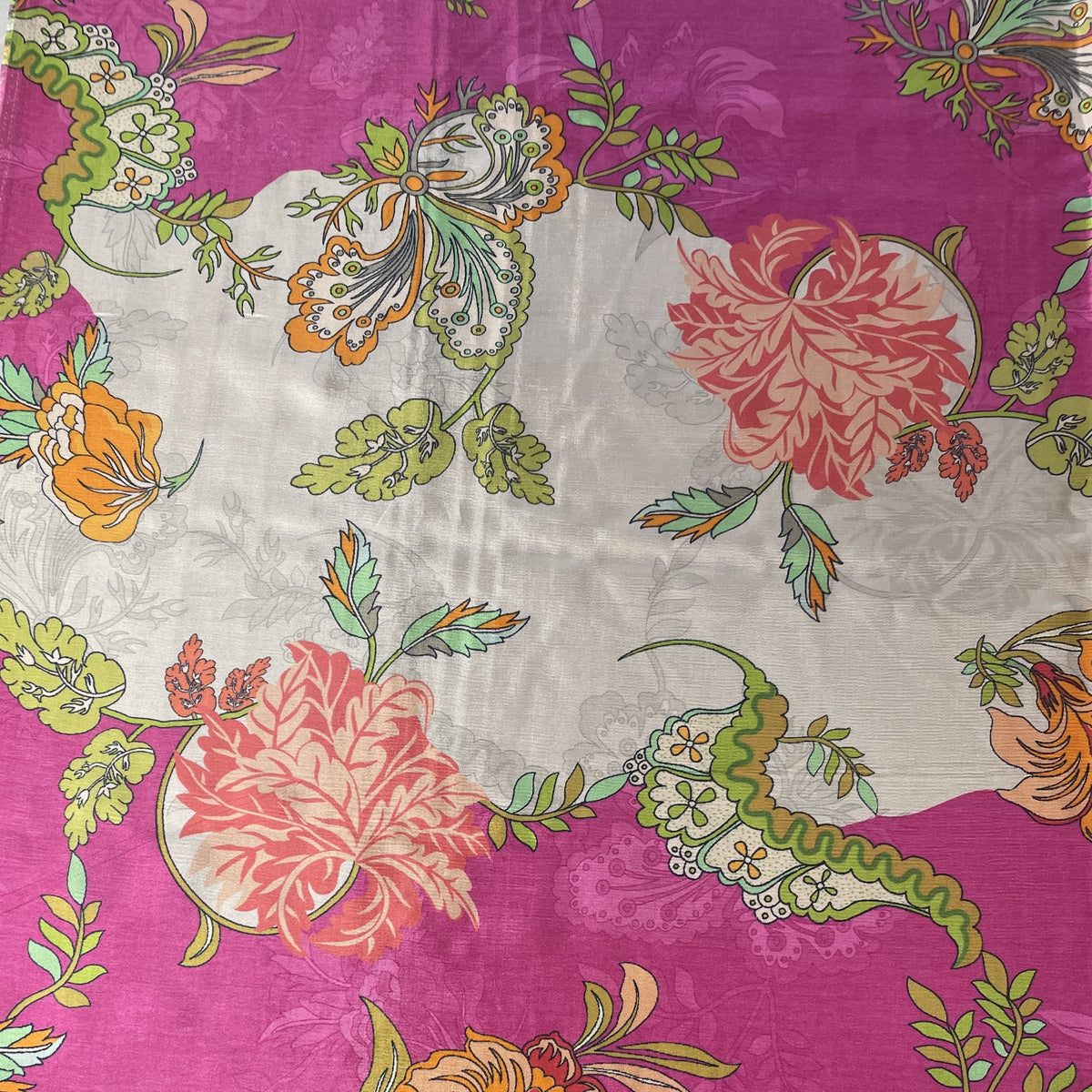 Pink Floral Print Upada Silk Fabric 19601