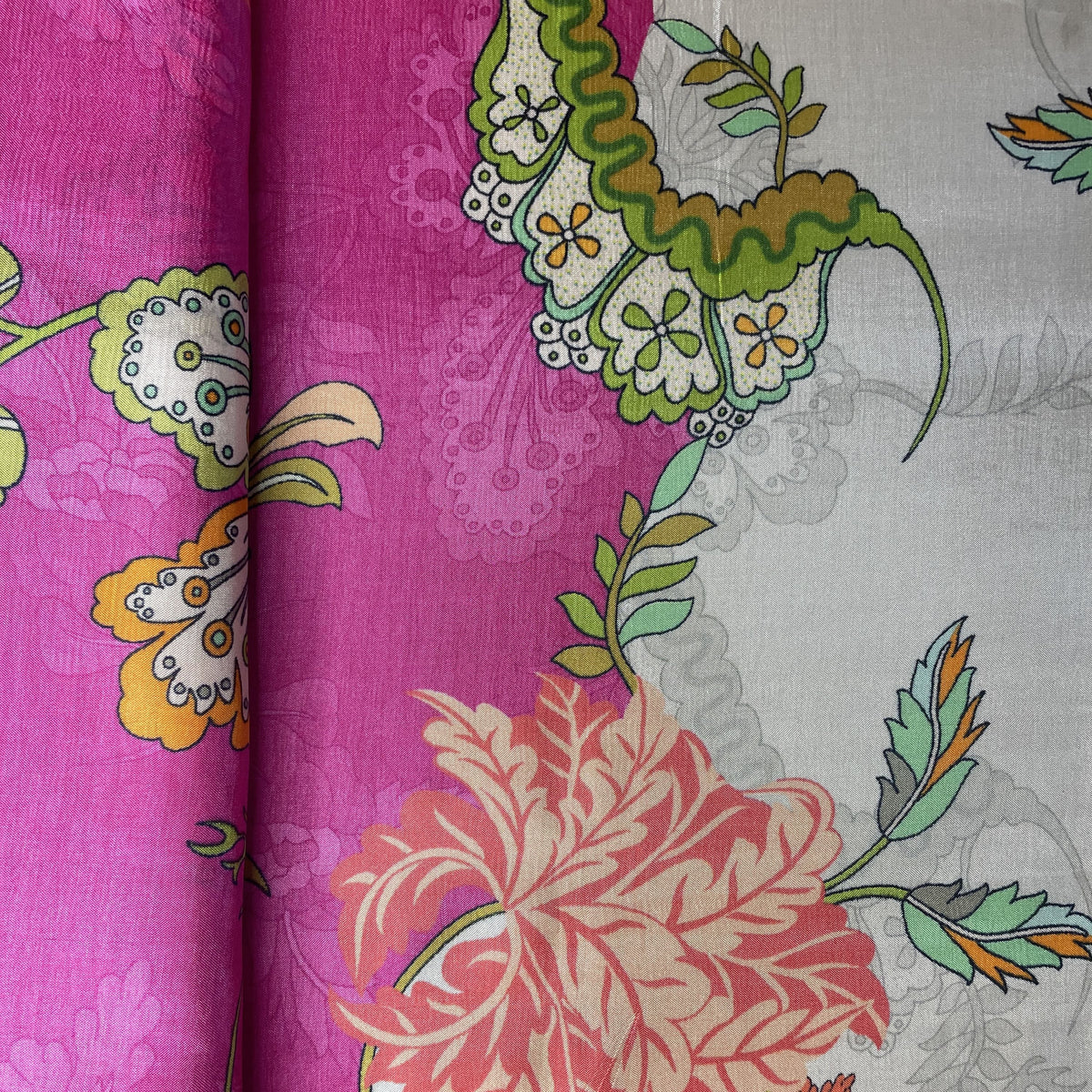 Pink Floral Print Upada Silk Fabric 19601