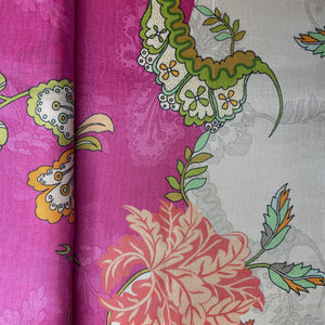 Pink Floral Print Upada Silk Fabric 19601