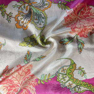 Pink Floral Print Upada Silk Fabric 19601