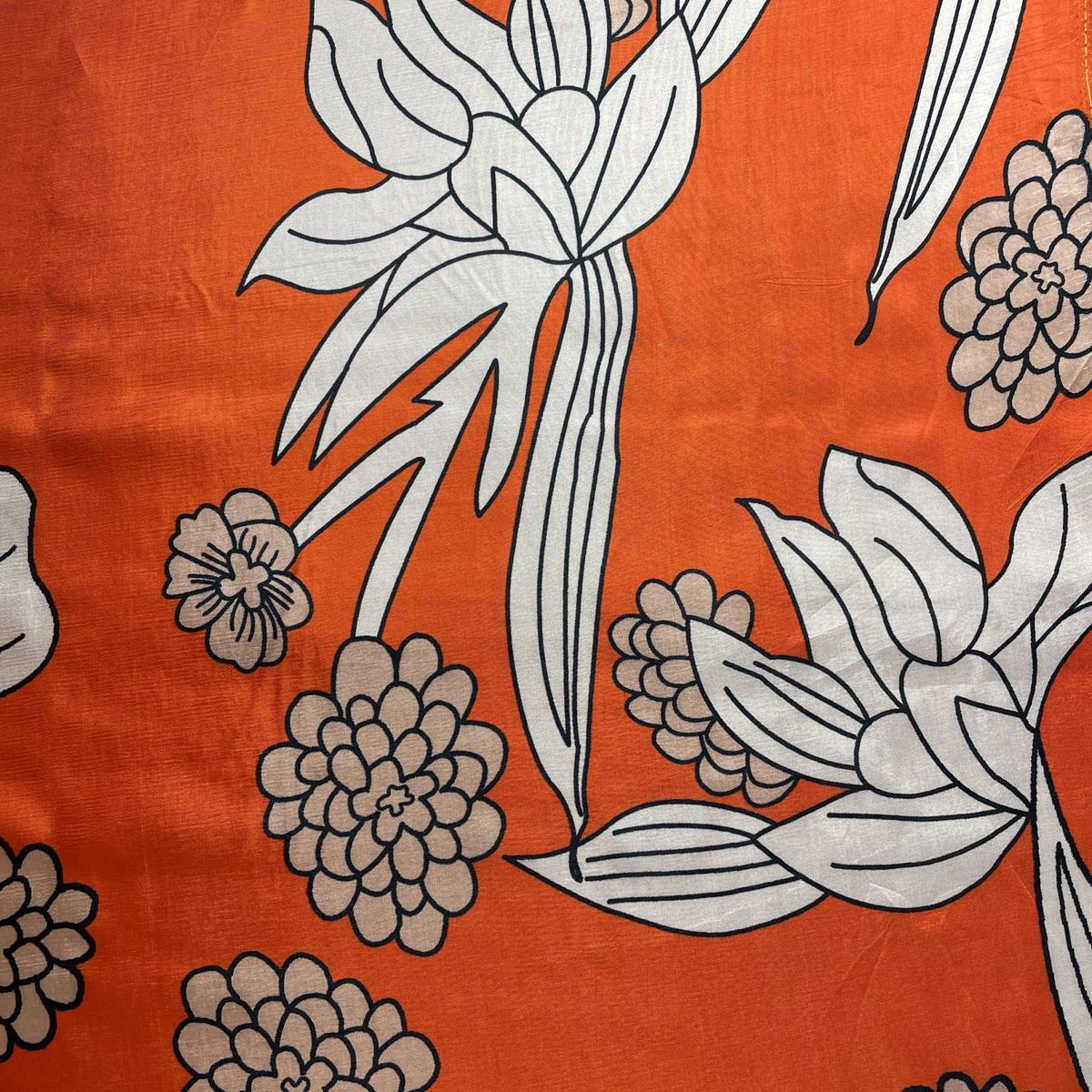 Orange Floral Print Upada Silk Fabric 19604