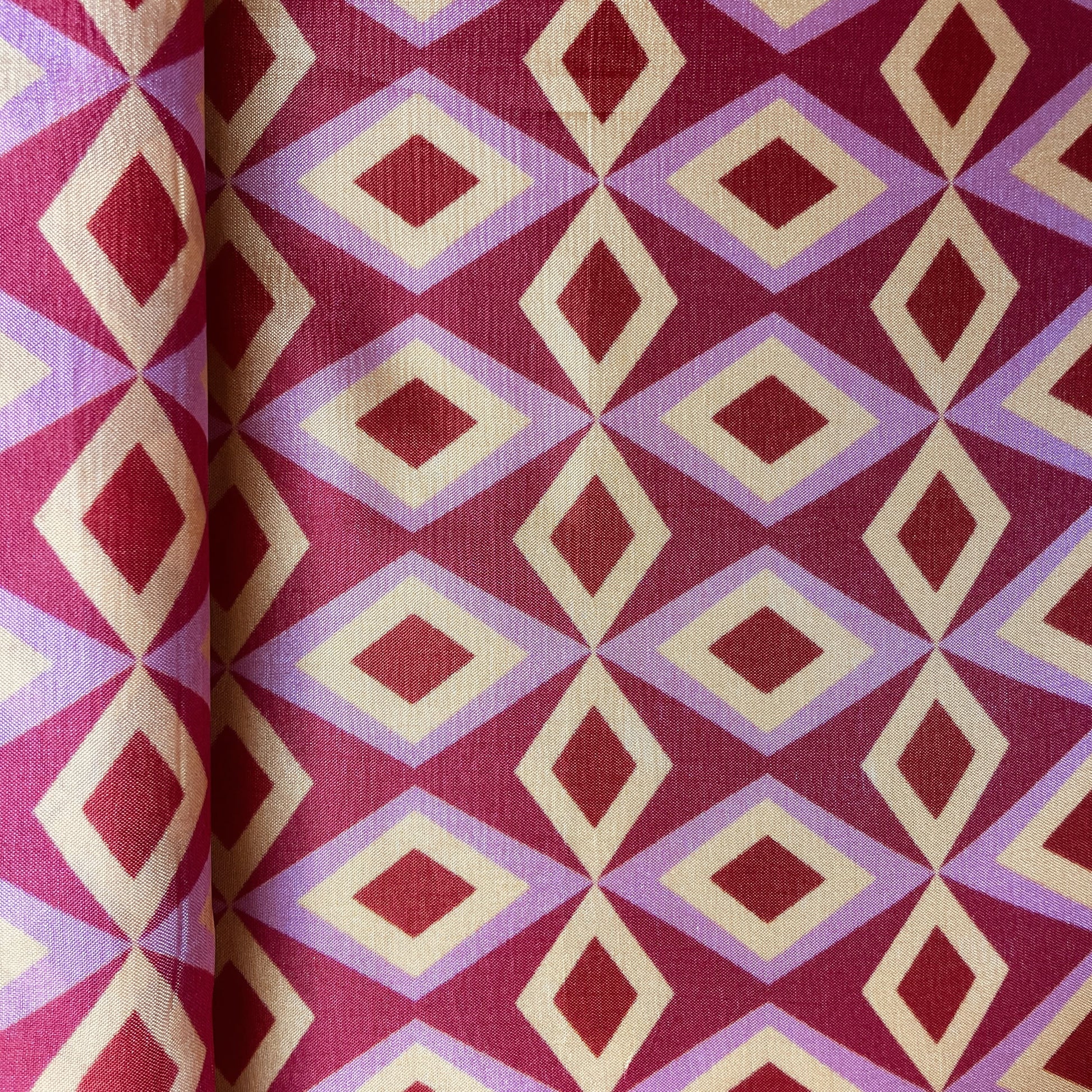 Red Geomatrical Print Upada Silk Fabric 19614