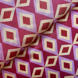 Red Geomatrical Print Upada Silk Fabric 19614