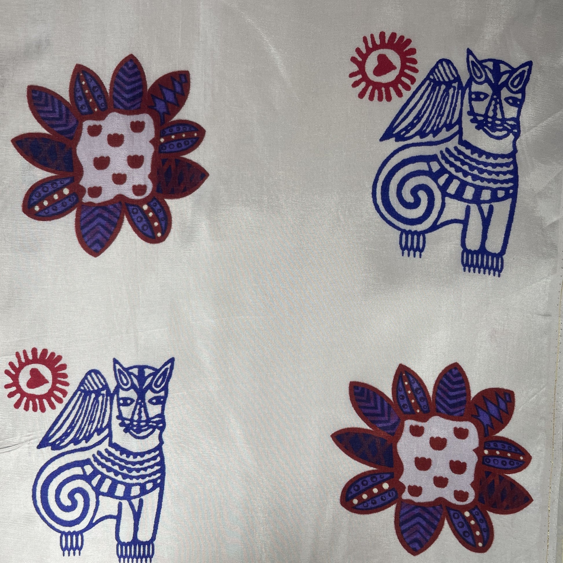 Lilac Block Print Upada Silk Fabric 19615
