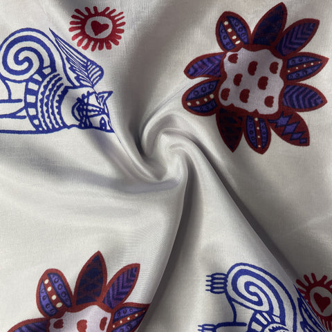 Lilac Block Print Upada Silk Fabric 19615