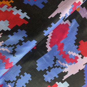 Black Quirky Print Upada Silk Fabric 19616