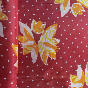Red Floral Print Upada Silk Fabric 19619