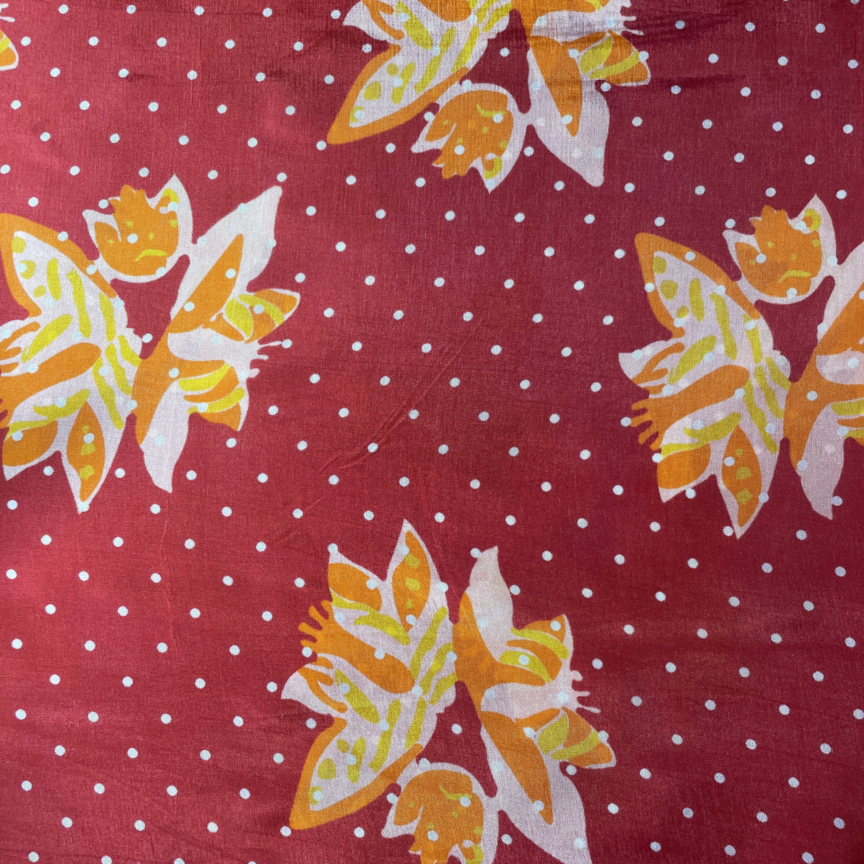 Red Floral Print Upada Silk Fabric 19619