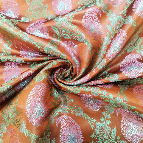 Orange Paisley Tanchui Silk Fabric KR-19627