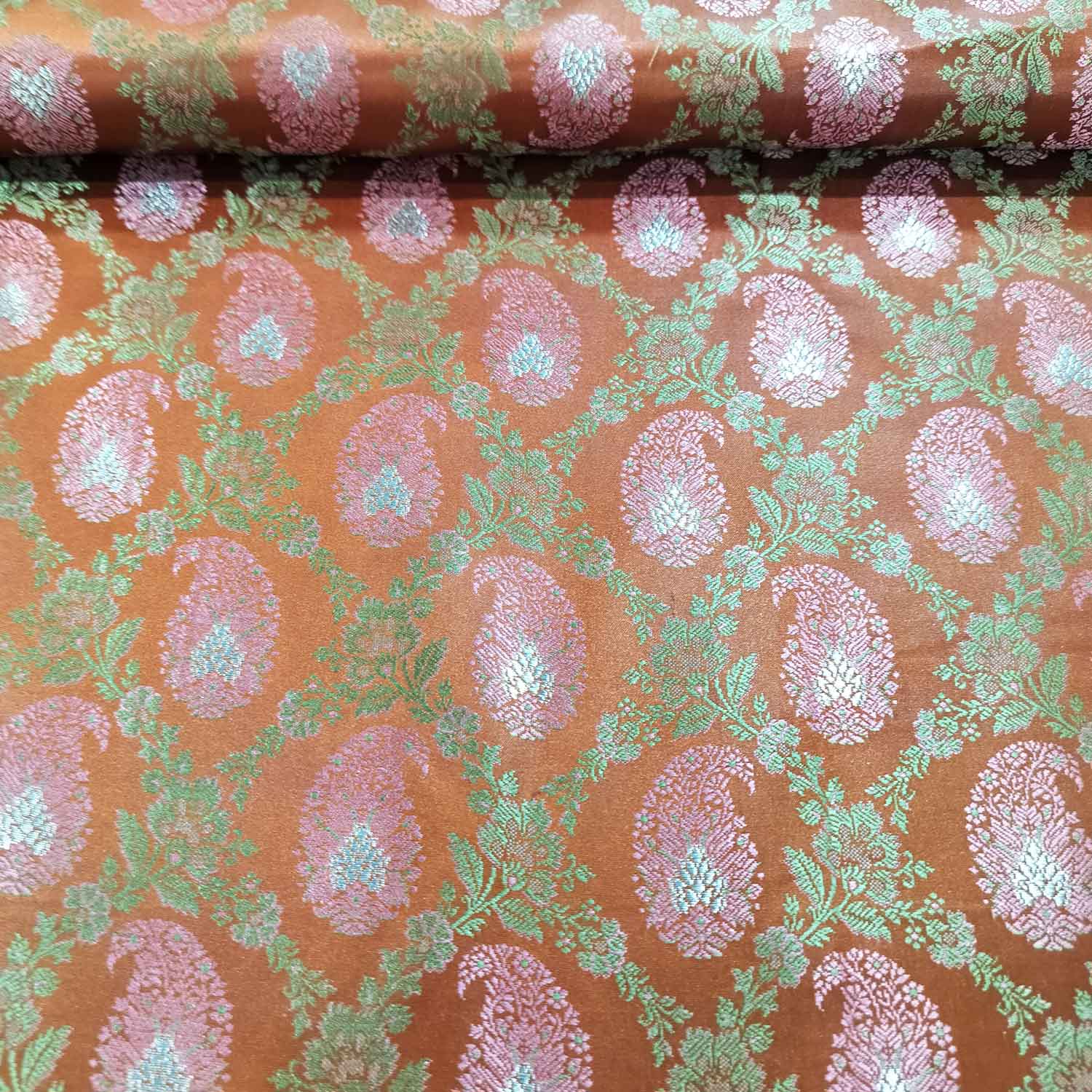 Orange Paisley Tanchui Silk Fabric KR-19627