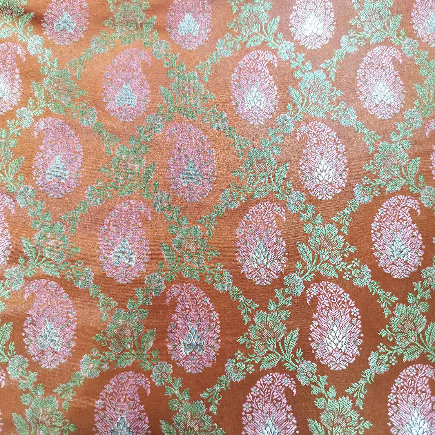 Orange Paisley Tanchui Silk Fabric KR-19627