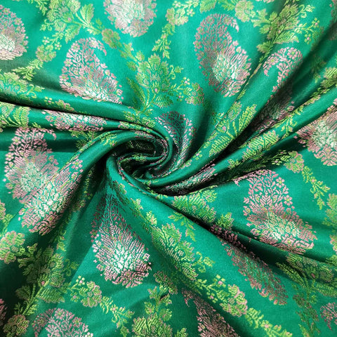 Dark Green Paisley Tanchui Silk Fabric KR-19628