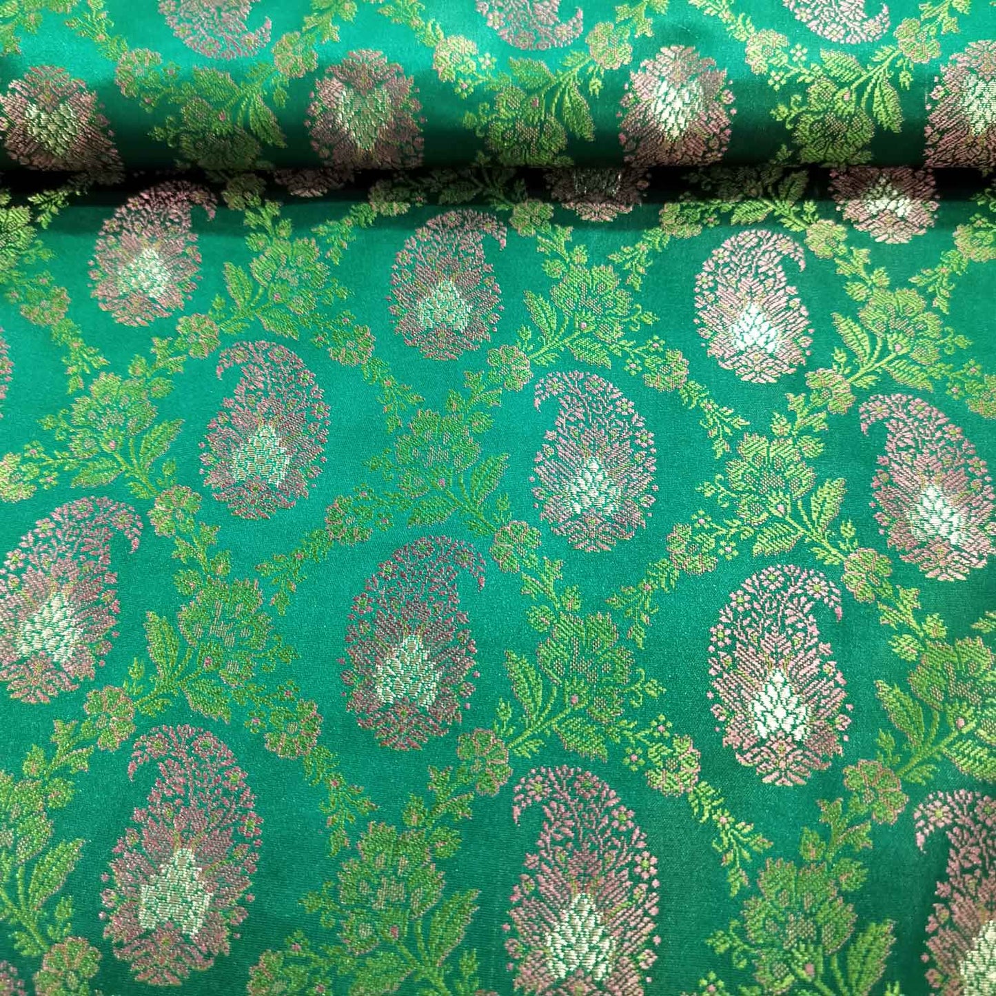 Dark Green Paisley Tanchui Silk Fabric KR-19628