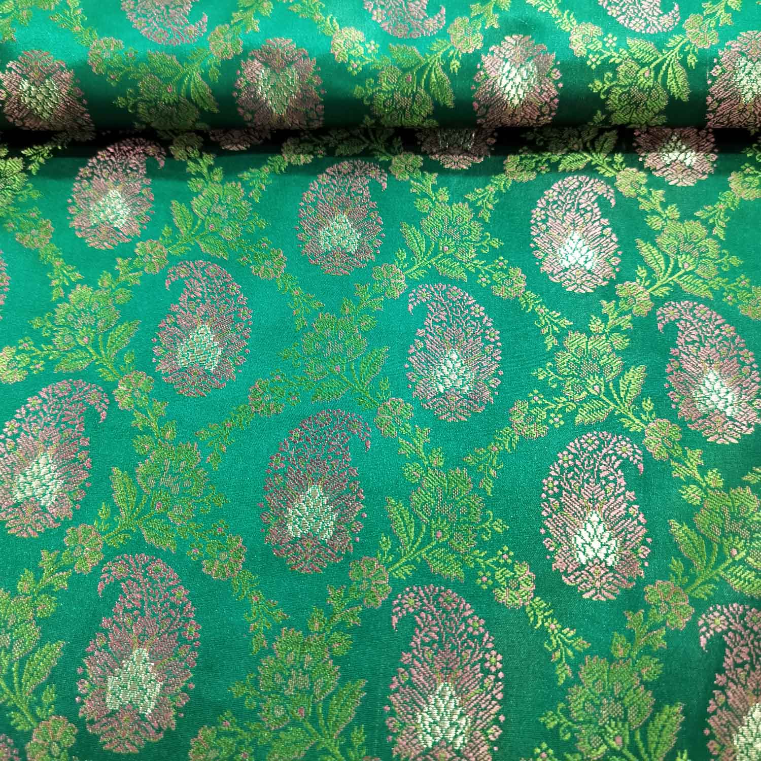 Dark Green Paisley Tanchui Silk Fabric KR-19628