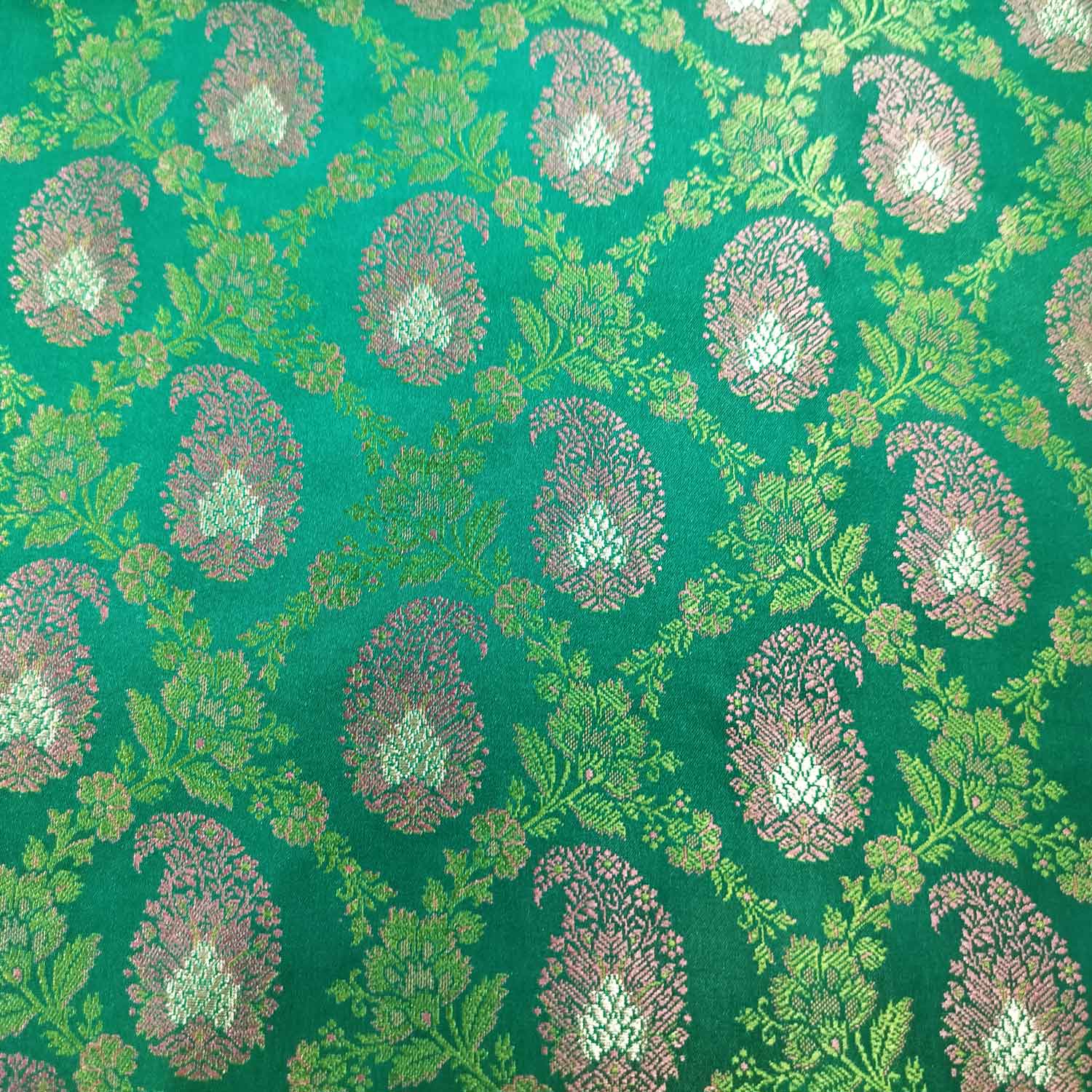 Dark Green Paisley Tanchui Silk Fabric KR-19628