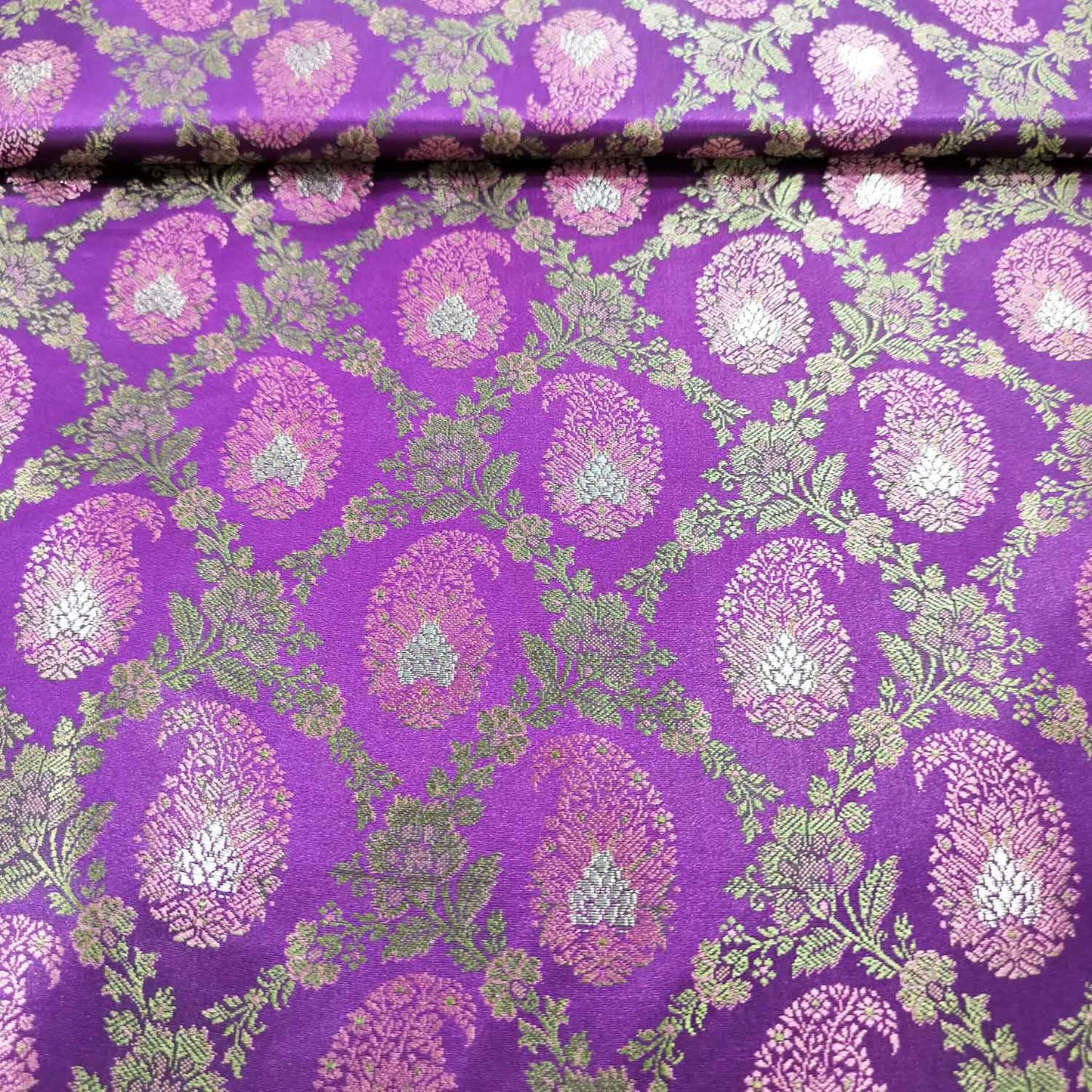 Purple Paisley Tanchui Silk Fabric KR-19629