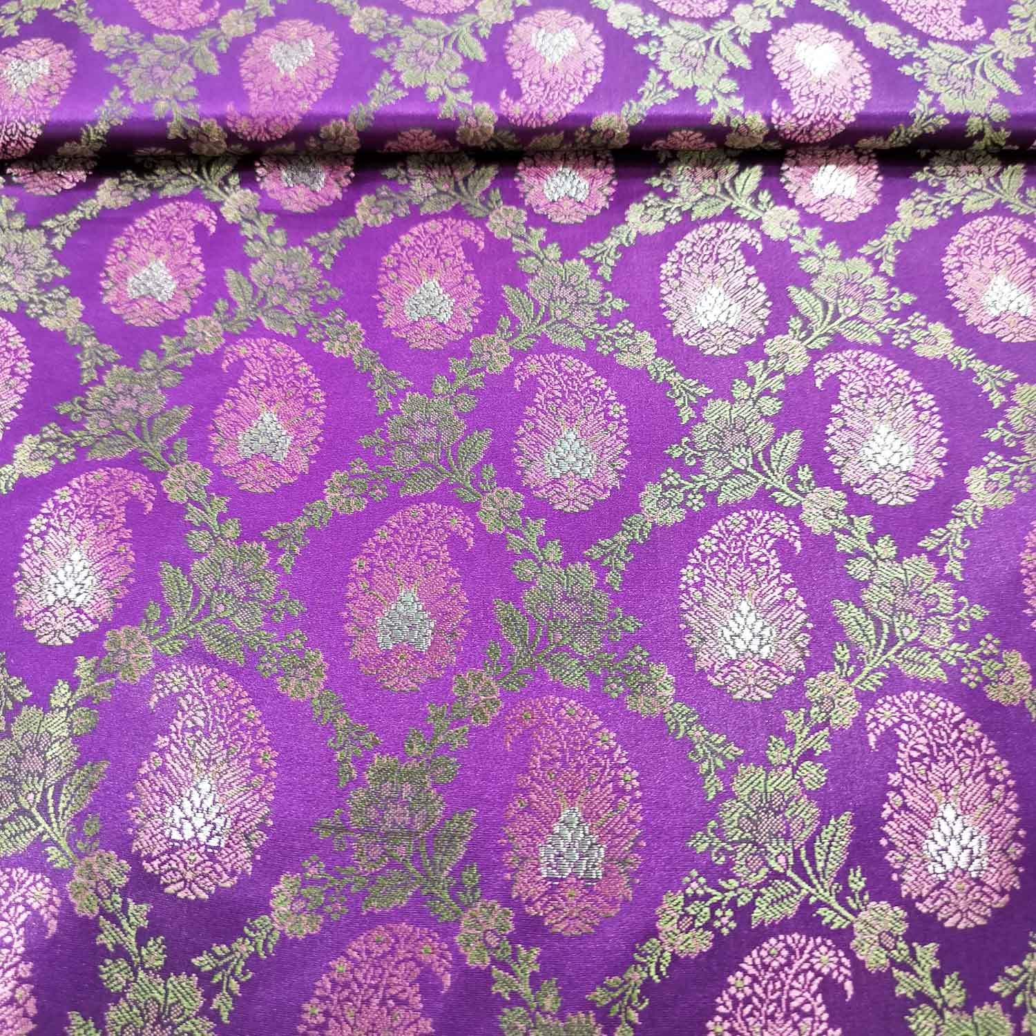 Purple Paisley Tanchui Silk Fabric KR-19629