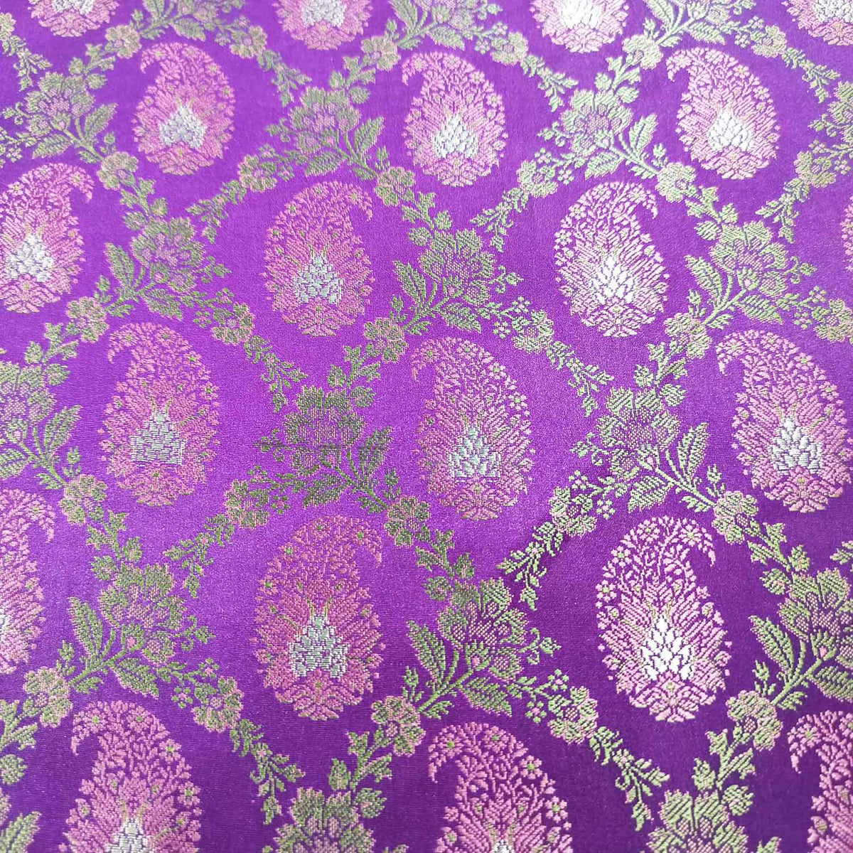 Purple Paisley Tanchui Silk Fabric KR-19629