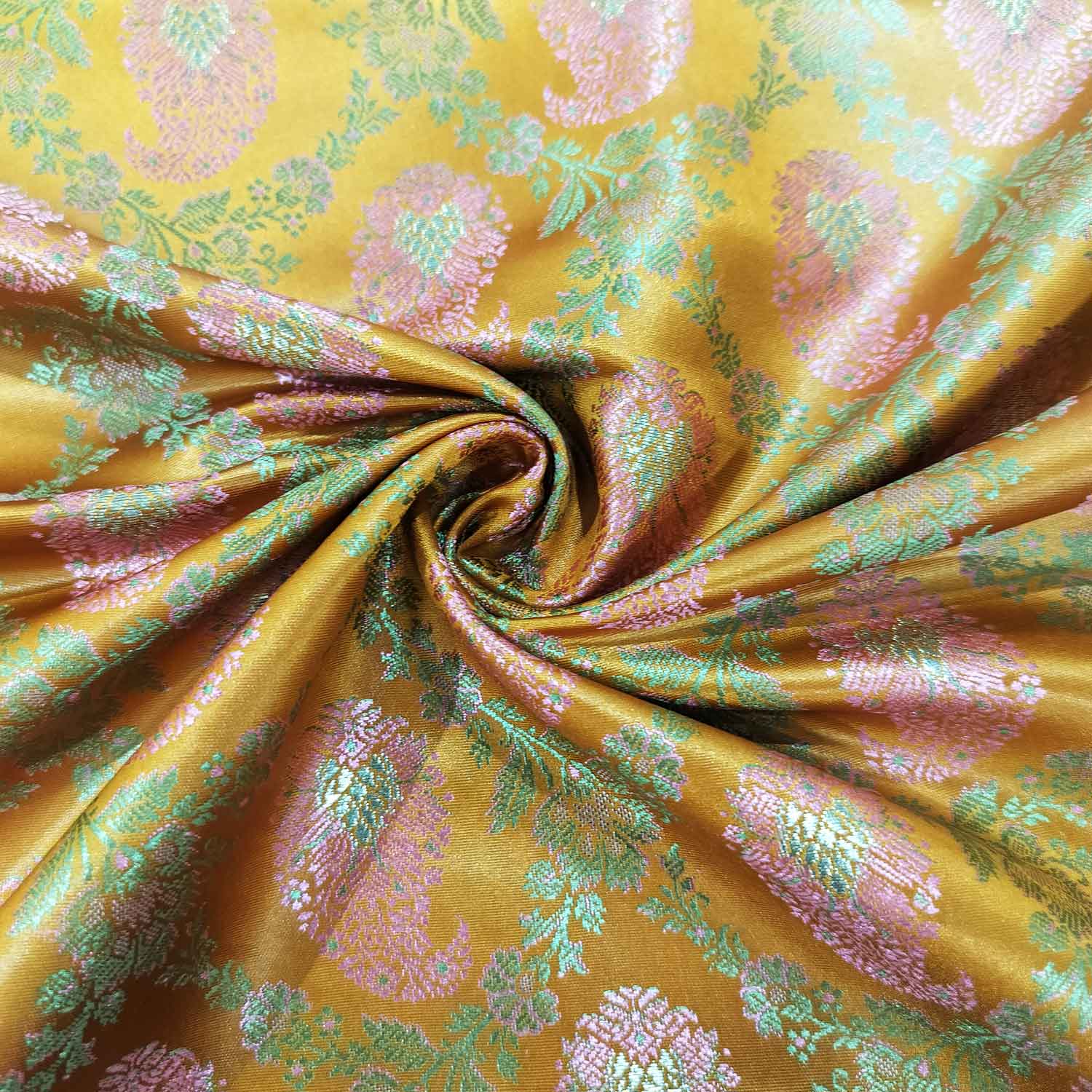 Mustard Paisley Tanchui Silk Fabric KR-19632