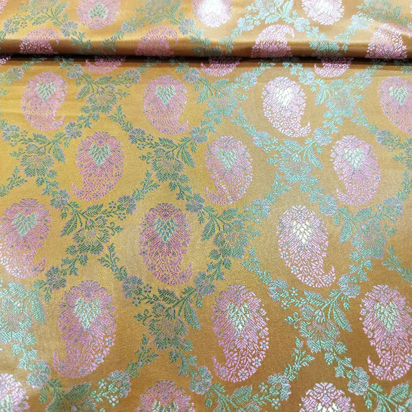 Mustard Paisley Tanchui Silk Fabric KR-19632