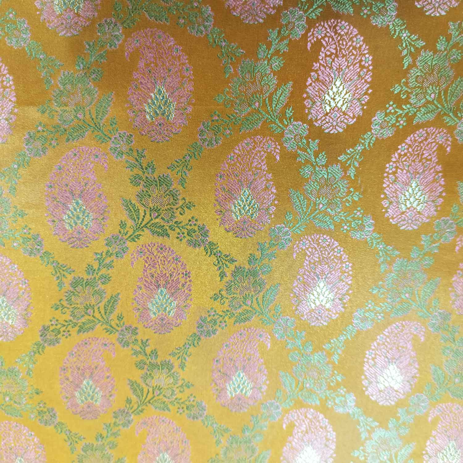 Mustard Paisley Tanchui Silk Fabric KR-19632