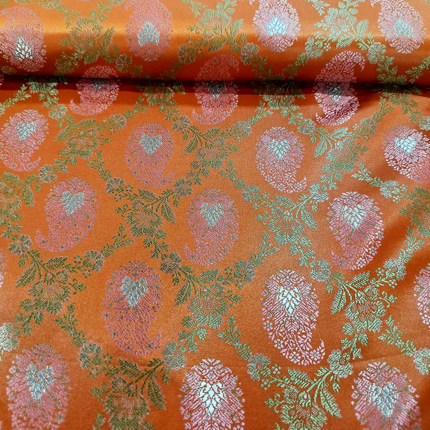 Orange Paisley Tanchui Silk Fabric KR-19633