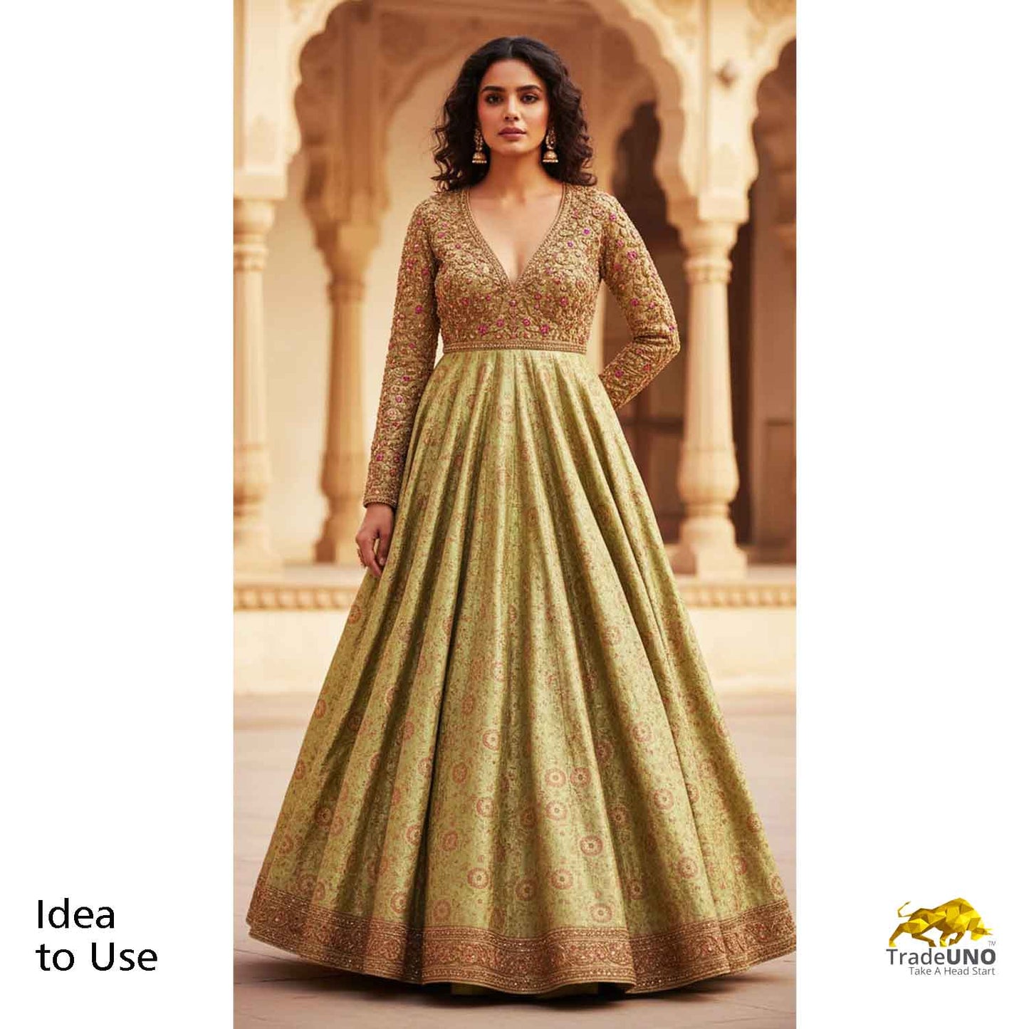 Green Floral Tanchui Silk Fabric KR-19655