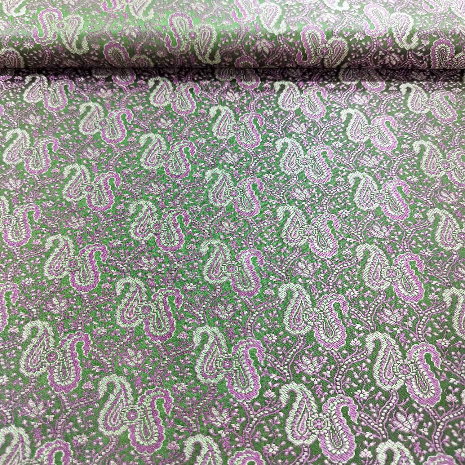Green Paisley Tanchui Silk Fabric KR-19656