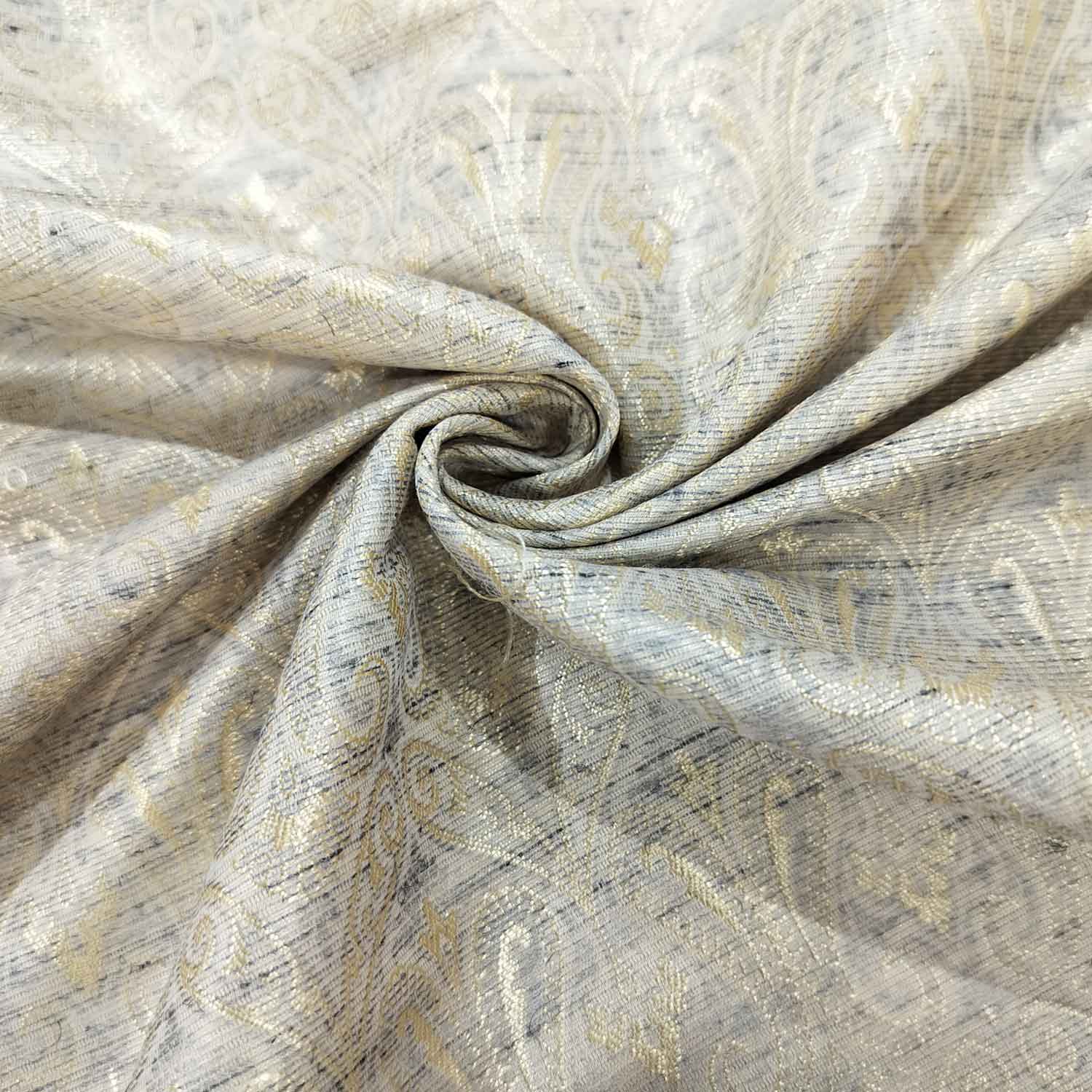 Grey Paisley Tanchui Cotton Silk Fabric KR-19664
