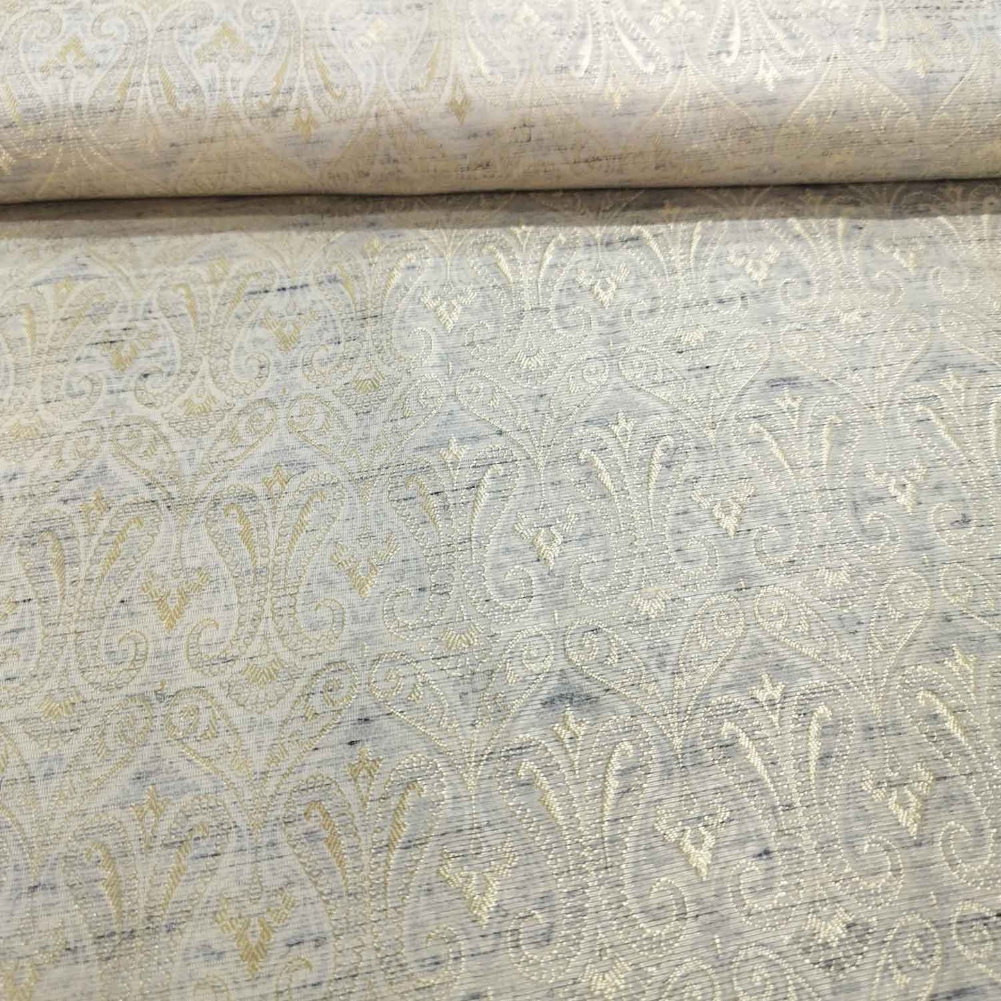 Grey Paisley Tanchui Cotton Silk Fabric KR-19664