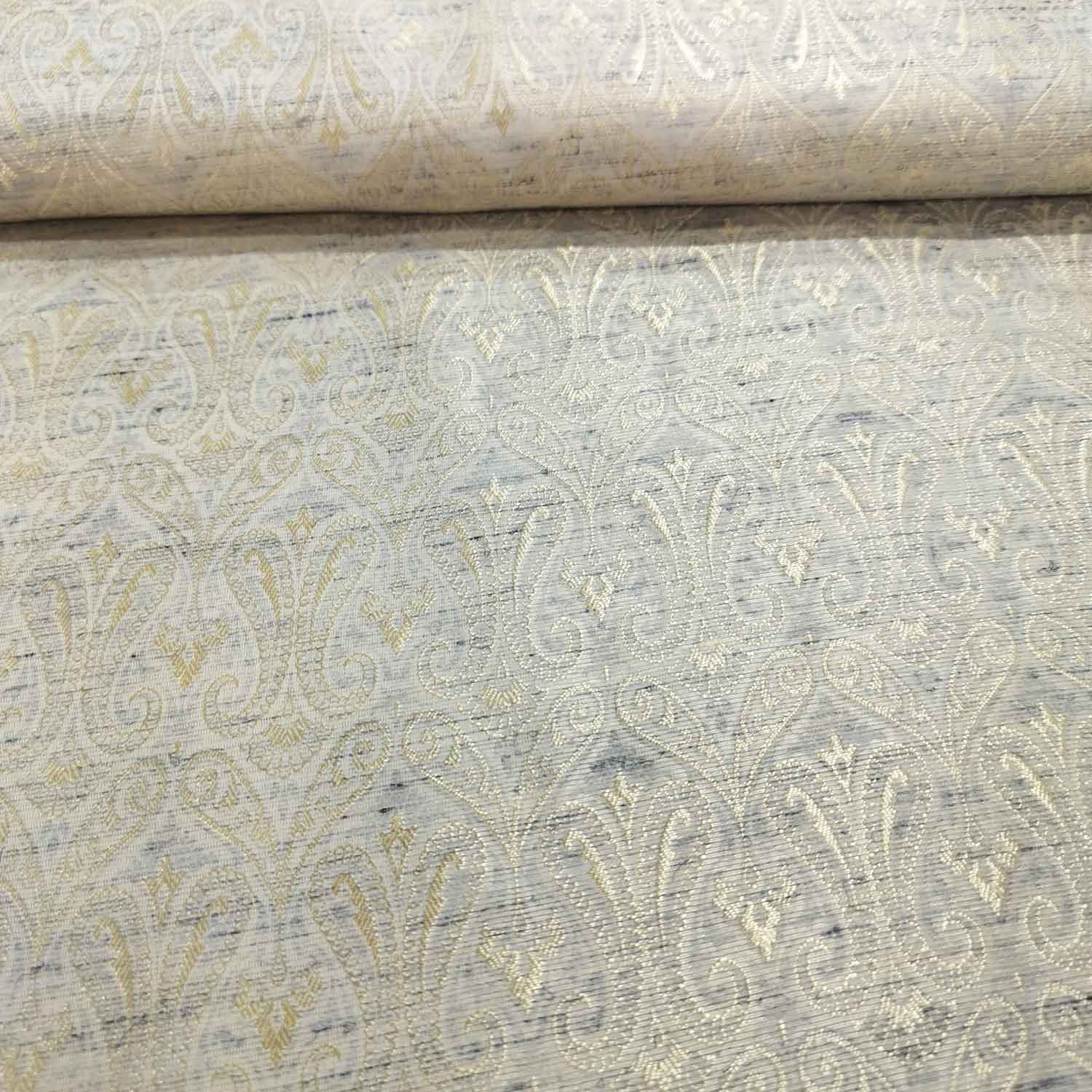 Grey Paisley Tanchui Cotton Silk Fabric KR-19664
