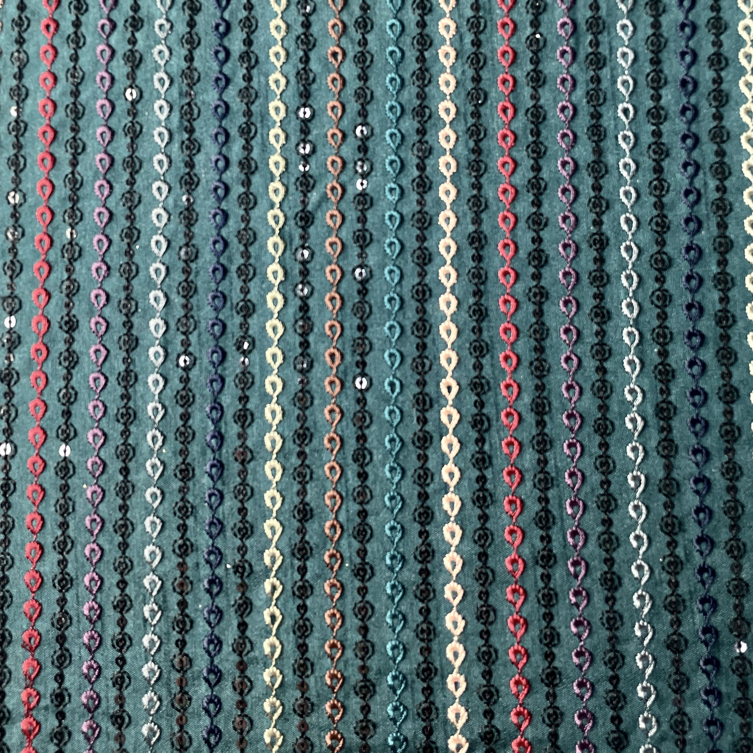 Green Sequin Thread Embroidery Russian Silk Fabric 19683