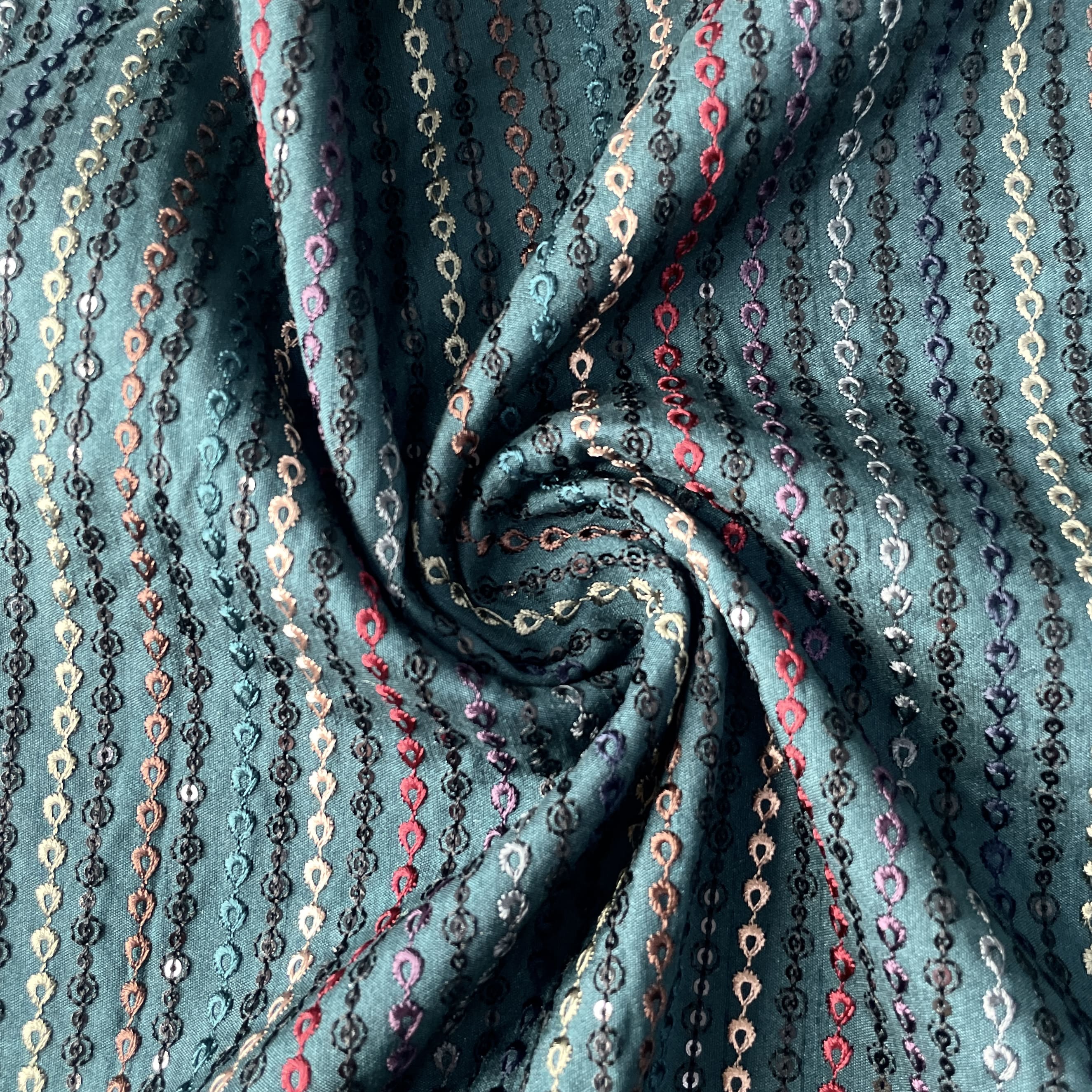 Green Sequin Thread Embroidery Russian Silk Fabric 19683
