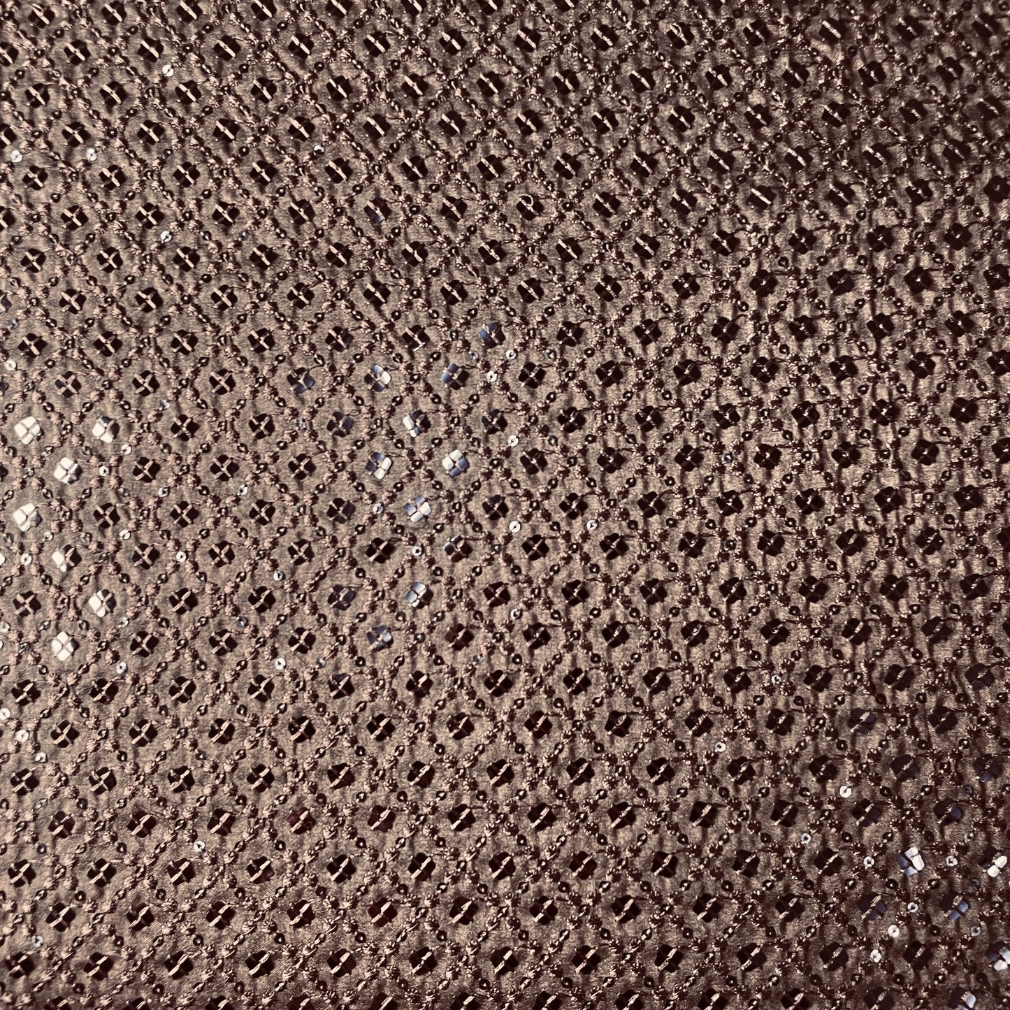 Brown Thread Sequins Embroidery Russian Silk Fabric 19686